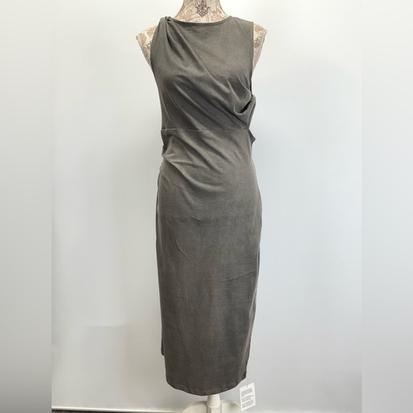 Topshop Gray Asymmetrical cutout ruched midi Dress size M - Picture 8 of 15